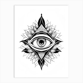 The Ajna Chakra, Symbol, Third Eye Simple Black & White Illustration 2 Art Print