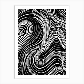 Wavy Sketch In Black And White Line Art 15 Art Print