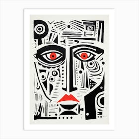Geometric Linocut Inspired Face 1 Art Print