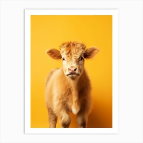 Yellow Photography Portrait Of Baby Highland Cow 1 Art Print