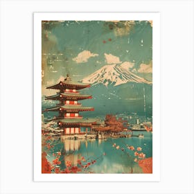 Mount Fuji Sakura Mid Century Modern Art Print