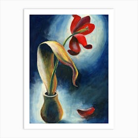 Opened Tulip - floral vertical red blue hand painted flower vase Anton Maliar Art Print