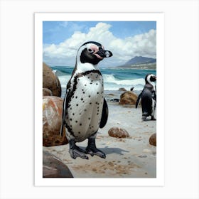 African Penguin Boulders Beach Simons Town Oil Painting 3 Art Print