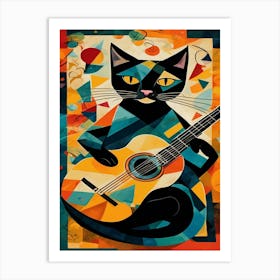 Cat With Guitar Inspired by Picasso Art Print