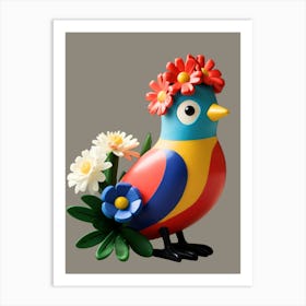 Bird With Flowers 3 Art Print