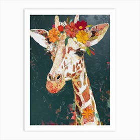 Floral Textured Giraffe 2 Art Print