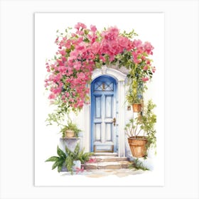 Santorini, Greece   Mediterranean Doors Watercolour Painting 5 Art Print