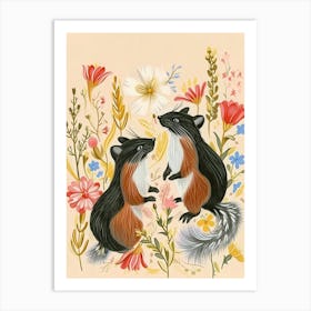 Folksy Floral Animal Drawing Skunk Art Print