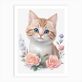 Cat With Flowers Art Print