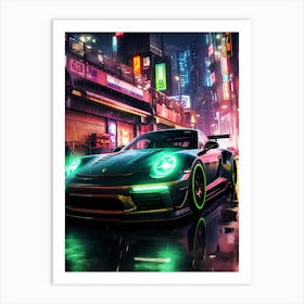 Neon Car At Night Art Print