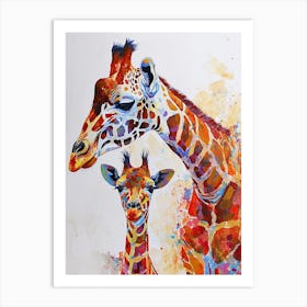 Giraffe & Calf Colourful Pattern 2 Art Print