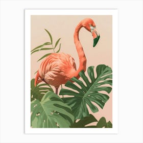 Jamess Flamingo And Monstera Deliciosa Boho Print 3 Art Print