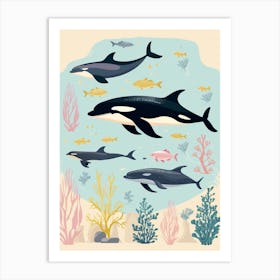 Group Of Whales Cute Pastel 3 Art Print