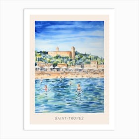 Swimming In Saint Tropez France Watercolour Poster Art Print