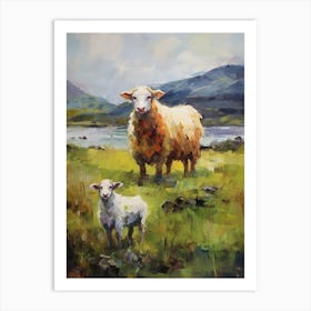 Sheep & Lamb In The Highlands Impressionism Style Art Print