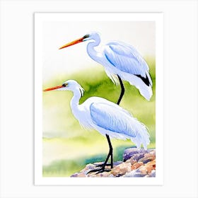 Egret 2 Watercolour Bird Art Print