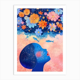 Dreaming Girl With Flowers Art Print