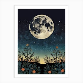 Moon And Flower 3 Style William Morris Art Print