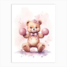 Gymnastics Teddy Bear Painting Watercolour 4 Art Print