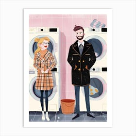 Cartoon Couple In The Laundry Room Art Print