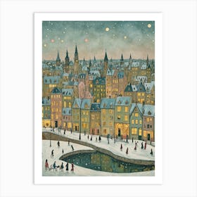 Winter City At Night Art Print