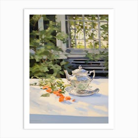 Tea Pot On The Table In Garden - expressionism 1 Art Print