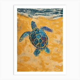 Sea Turtle On The Beach Crayon Doodle 3 Art Print