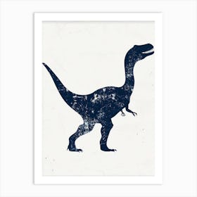 Navy Blue Textured Dinosaur Silhouette 2 Art Print