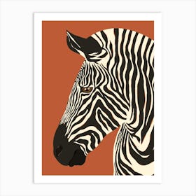 Jungle Safari Zebra on Red Brown Art Print