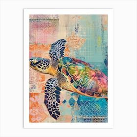 Colourful Scrapbook Inspired Sea Turtle 1 Art Print