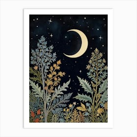 Moon And Stars Style William Morris 4 Art Print