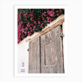 Wooden door with Pink flowers in Eivissa // Ibiza Travel Photography Art Print