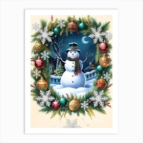 William Morris Snowman Wreath Art Print