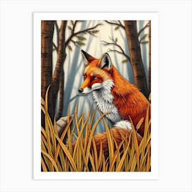 Red Fox In The Grass Art Print