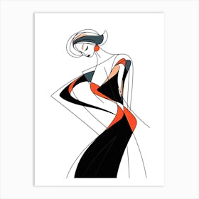 Woman In Black Dress, lineart Art Print