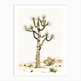 Joshua Trees In Desert Minimilist Watercolour  (2) Art Print