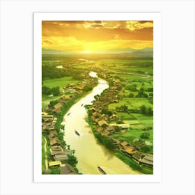 Thailand River At Sunset Art Print