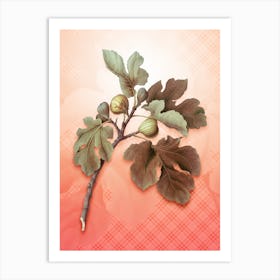 Fig Vintage Botanical in Peach Fuzz Tartan Plaid Pattern n.0156 Art Print