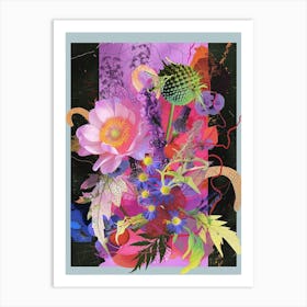 Scabiosa 4 Neon Flower Collage Art Print