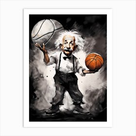 Albert Einstein Playing Basketball Abstract Painting (11) Art Print