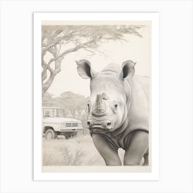 Rhino With A Safari Car 2 Art Print