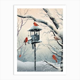 Bird House Winter Snow Illustration 5 Art Print