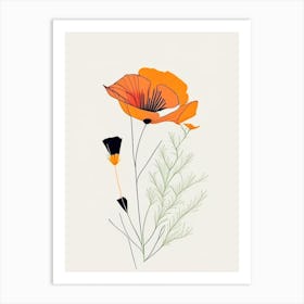 California Poppy Spices And Herbs Minimal Line Drawing 5 Art Print