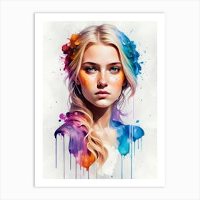 Portrait Of A Girl With Colorful Hair Art Print