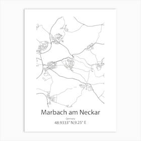 Marbach Am Neckar,Germany Minimalist Map Art Print