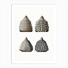 4 Beehive In A Row Vintage Art Print