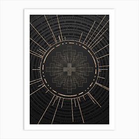 Geometric Glyph Symbol in Gold with Radial Array Lines on Dark Gray n.0043 Art Print