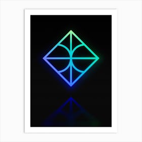 Neon Blue and Green Abstract Geometric Glyph on Black n.0073 Art Print
