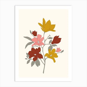 Colorful Minimal Line Art Magnolia Art Print