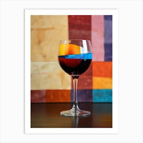 Wine Glass On A Colorful Background Art Print